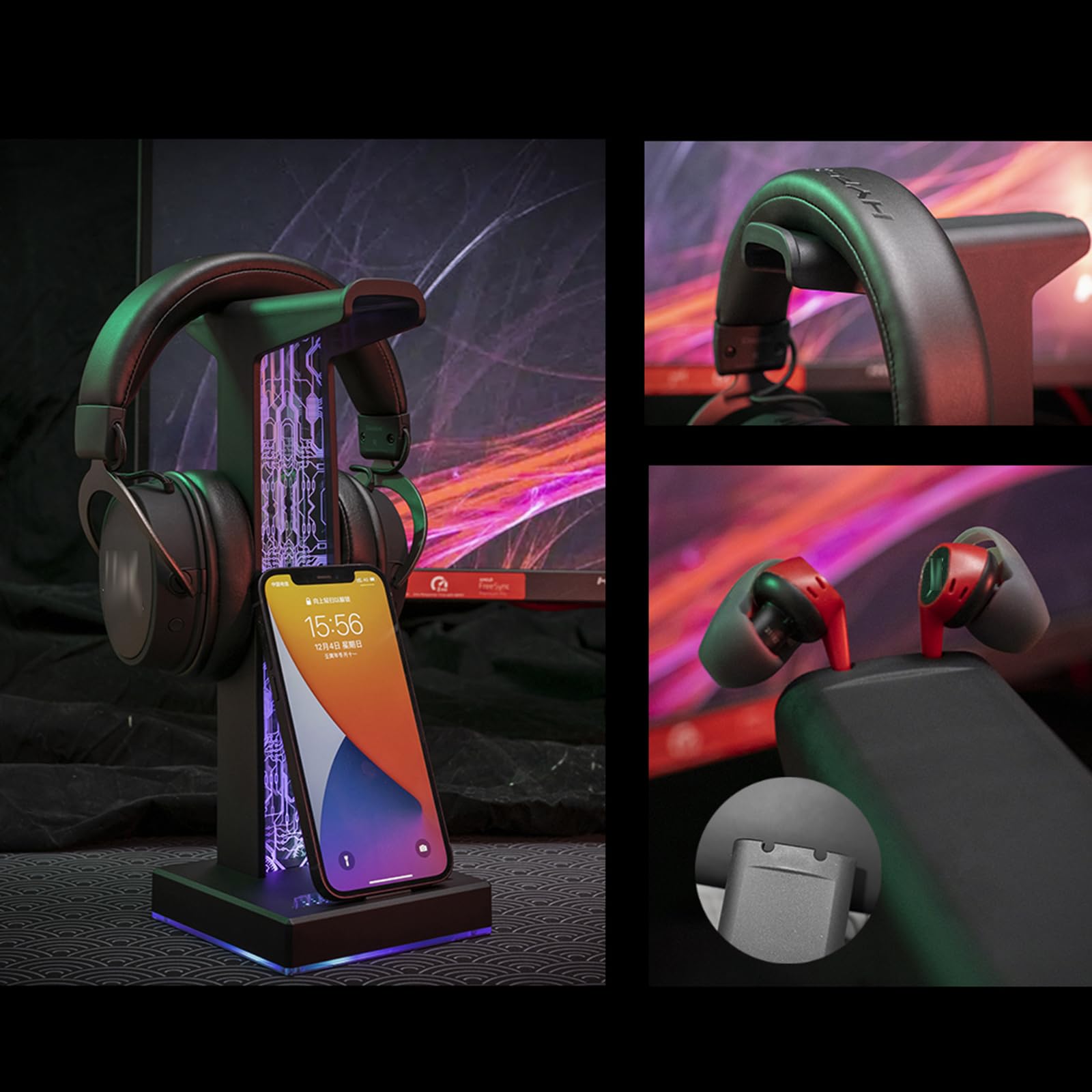 Supporto per Cuffie LED da Gaming in Acrilico, Supporto per Cuffie RGB con Porta Audio USB/3,5 Mm, Supporto Touch, 10 Luci RGB Commutabili, Accessori per Videogiochi