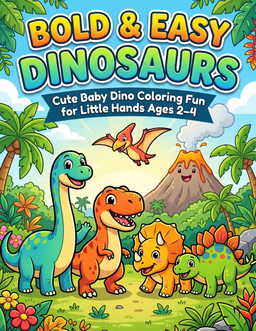 Bold & Easy Dinosaurs Coloring Book for Toddlers Age 2–4: Cute Baby Dinosaur Coloring Pages with Big Simple Designs for Little Hands: Fun and Easy ... First Coloring Book for Preschool Kids