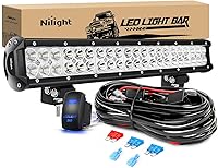Nilight 20 Inch 126W LED Light Bar Spot Flood Combo Off Road Lights with 5Pin Rocker Switch Wiring Harness Kit - ZH082, IP67 Waterproof