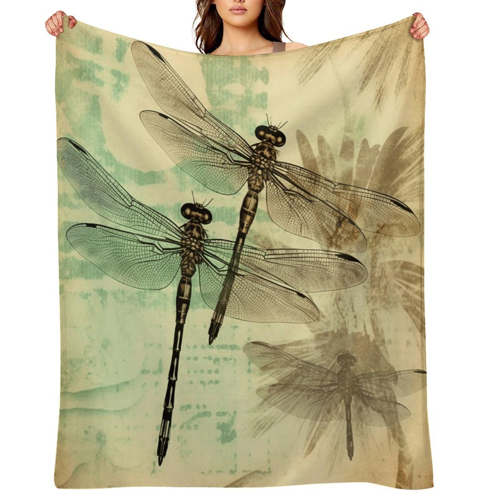 Dragonfly Dragonflies Vintage Throw Blanket for Couch and Bed Super Soft Warm Lightweight Throw Blankets Cozy Fuzzy Flannel Blanket Personalized Decorative Blankets for Sofa Decor 50"x60"