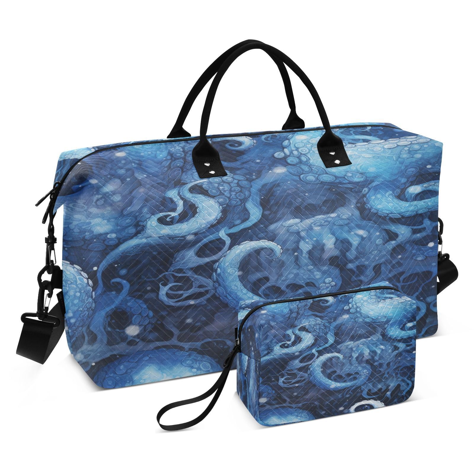Tintenfisch FließEndes Blaues Aquarell Sporttasche Handtasche mit Make-up Aufbewahrungstasche Badetasche für Reisen Mädchen Männer