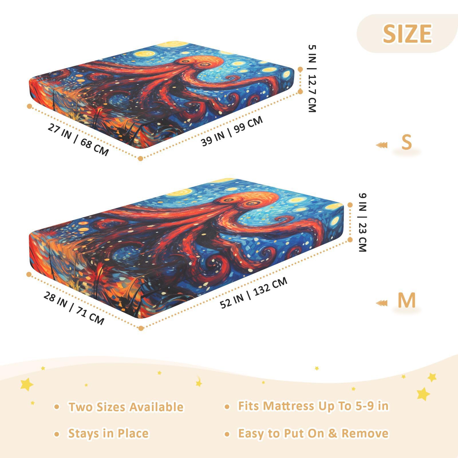 Pulpo Rojo Azul Arte Sábana de Cuna para Niños Pequeños,Sábanas de Algodón Suave para Bebés Aptas para Colchón Corralito