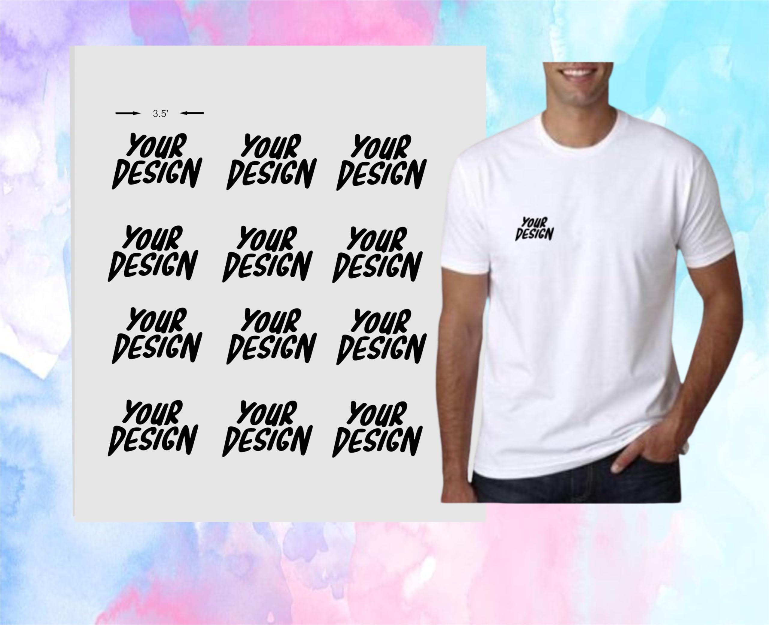 Hayling 12 Pcs DTF 3.5 in. x 3.5 in. Your Logo Iron on Transfers Personalized Customer for T-Shirts Chest Logo Iron on Decals Heat Transfer Sticker