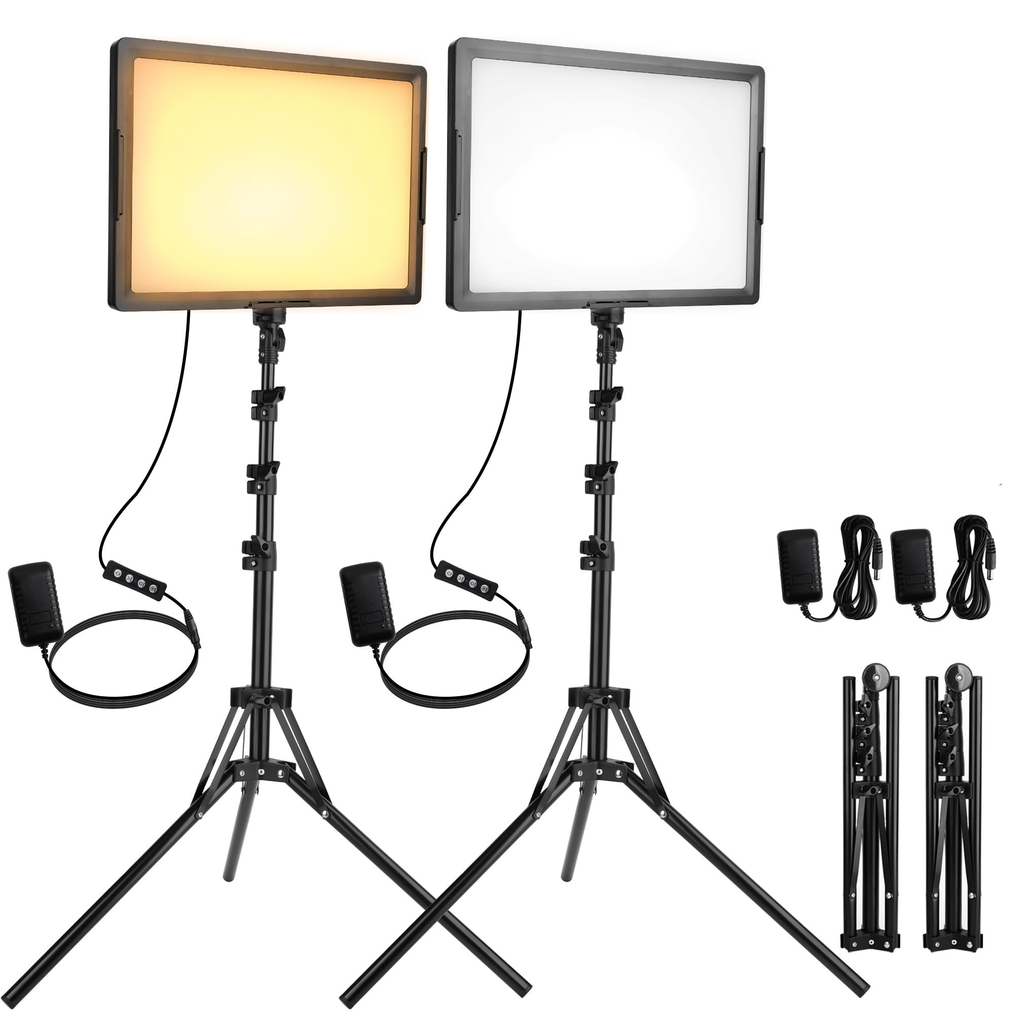 20W Luz LED Foto Video 2-Pack, Ci-Fotto Luces LED Continua Bicolor 2800-6500K Regulable, 175cm Kit de Iluminación Fotográfica CRI 97+ 2000LM para Estudios, Youtube TikTok Grabación de Video,Streaming