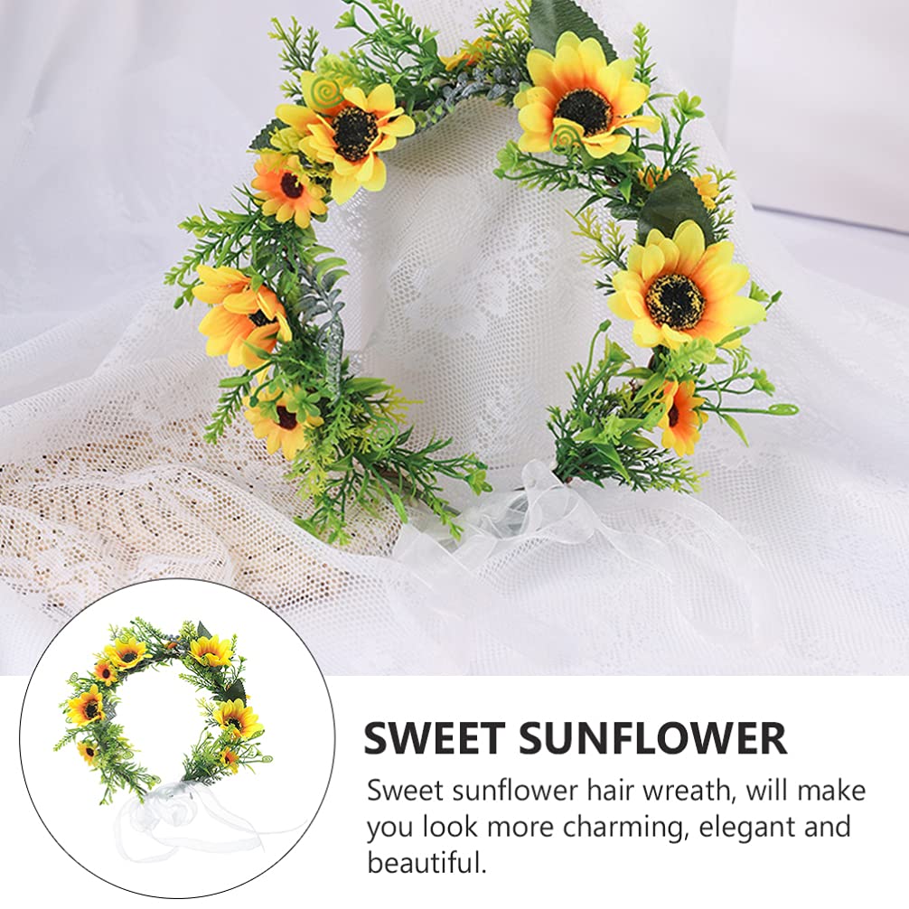 Diadema de flores con cinta de girasol, de flores, bohemia, guirnalda bohemia, halo para boda, playa nupcial