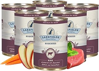 Lakefields Premium Hundefutter Nass | Rind 61% | 6 x 400g | Getreidefreies Nassfutter für Hunde | Natürliche Zutaten in Lebensmittelqualität | Äpfel, Zucchini & Karotten | Schonend gegart product image