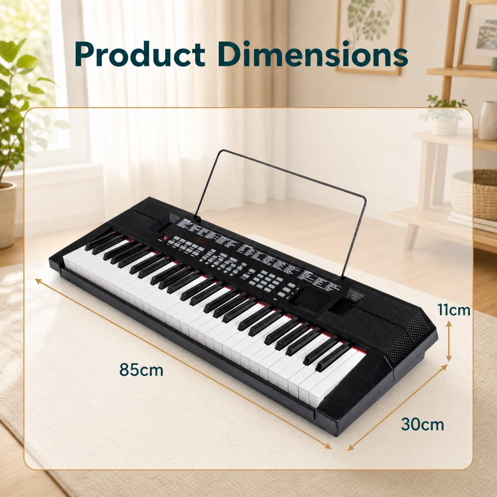 KOMFOTTEU Pianoforte Digitale 54 Tasti, con 200 Ritmi, 200 Suoni e 60 Demo | Tastiera Elettronica con Microfono e Leggio, Pianola Doppia Portatile e Leggera, per Bambini, Adolescenti e Adulti, Nero