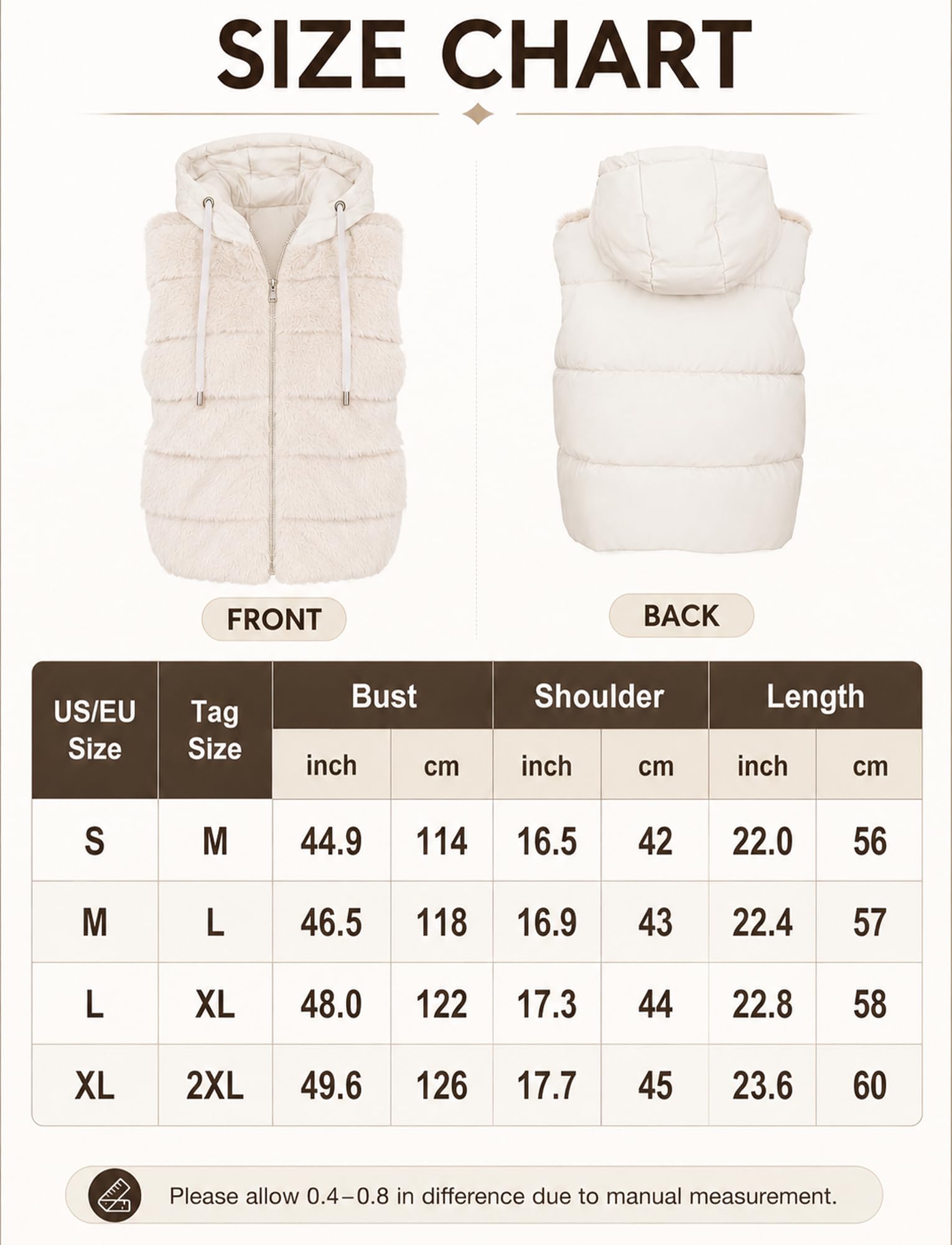 Gilet imbottito da donna, in pile, senza maniche, con parte anteriore