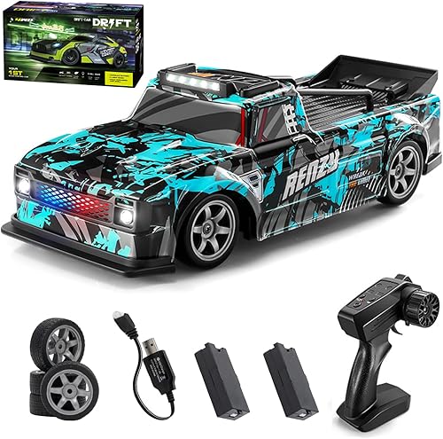 Coche de deriva a control remoto, escala 116, vehículo de control remoto para deriva y carrera, 2.4 GHz 4WD de alta velocidad 20+KMH con luces LED,