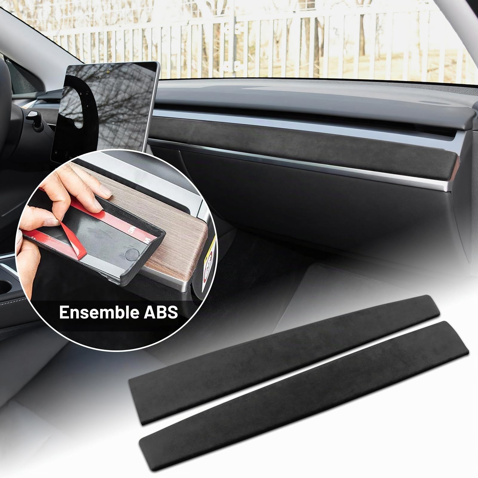 Garniture d'intérieur de voiture style alcantara pour Tesla Model 3 Y 2017 2018 2019 2020 2021 2022 pour tableau de bord de voiture - Accessoires de décoration d'intérieur et d'extérieur (noir)