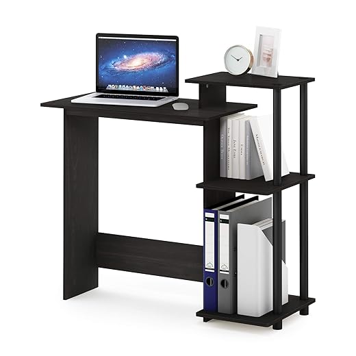 Furinno Efficient Home Laptop Notebook Computer Desk with Square Shelves, Espresso/Black