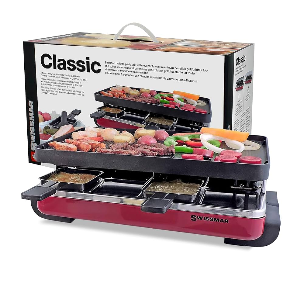 Swissmar 8-Person Classic Raclette Party Grill with Red
