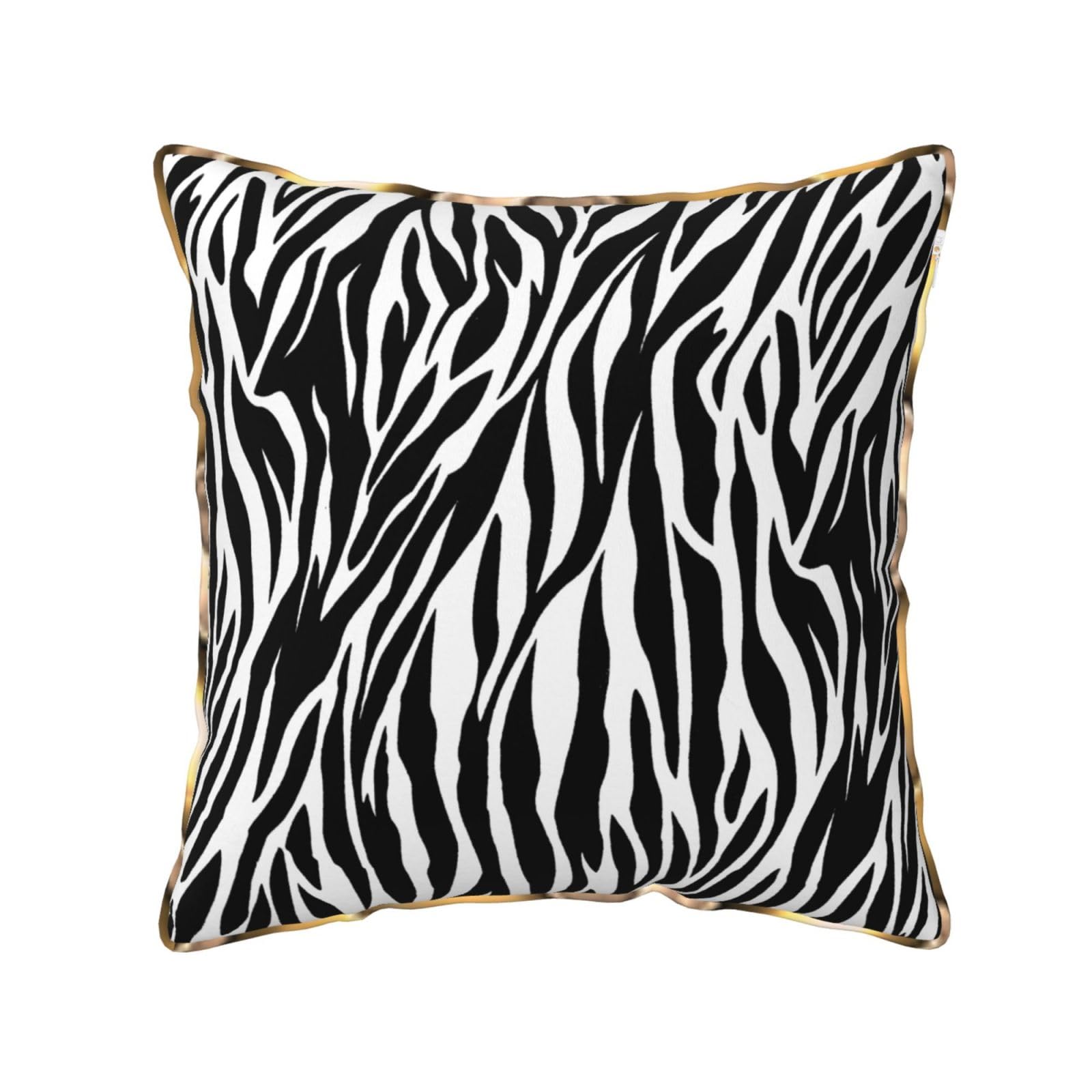 AUBKFELD Zebra Print Printed Velvet Cushion Cover 45x45 CM with Gold Edging Strip, Square Pillowcase Soft Throw Pillow Covers Case Decorative for Living Room Sofa Couch Bed Bench