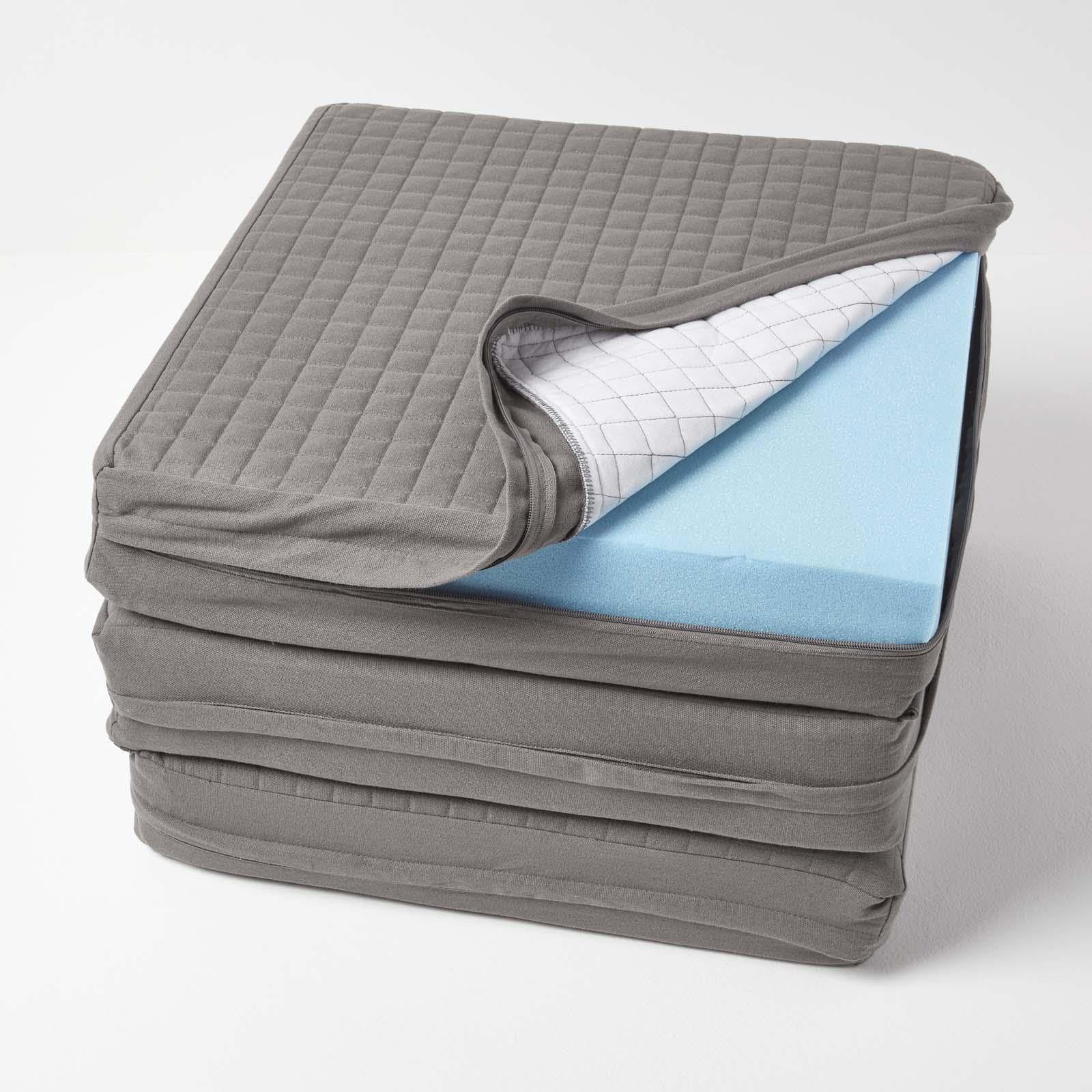 Homescapes Charcoal Quilted Cotton 3 Seater Orthopaedic Booster Cushion Cover In