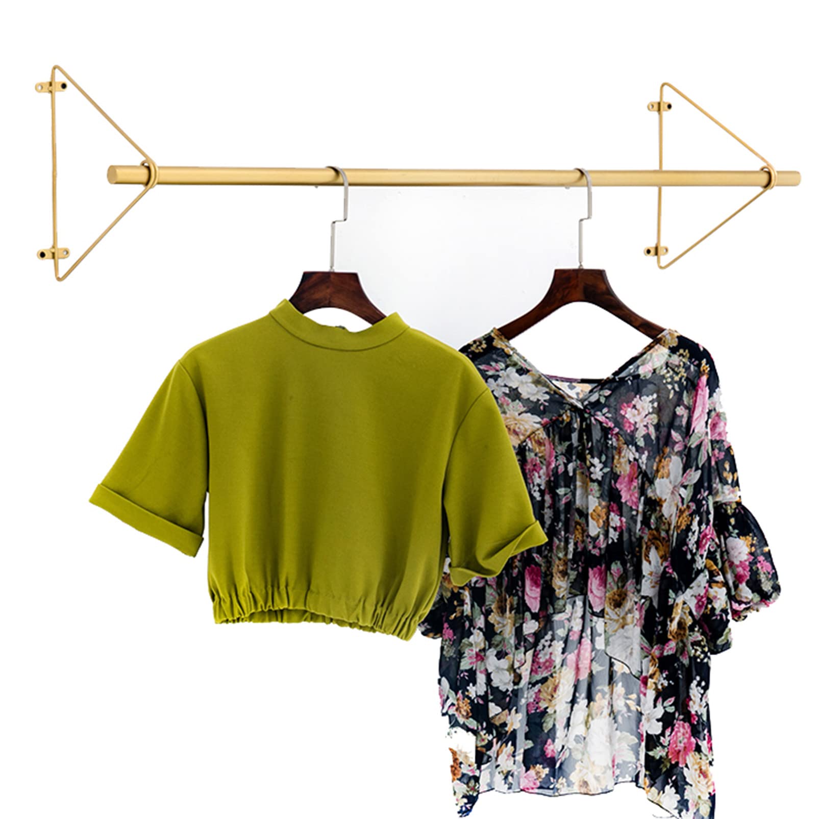 YNBSHGAA Wall Mounted Garment Rack Clothes Hanger Pole, Commercial Clothing Display Stand Closet Pole, Modern Golden Coat Rack hanger bathroom towel rack, Clothing shelf for Laun,80cm
