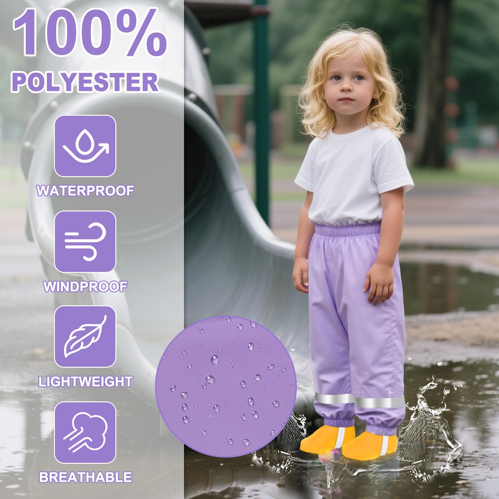 Pantalon Impermeable Niñas Niños Pantalones de Lluvia Ligeros Transpirables Pantalón Barro con Tiras Reflectantes sin Forro Peto de Lluvia Exterior Ciclismo Escuela para Infantil 1-10 años