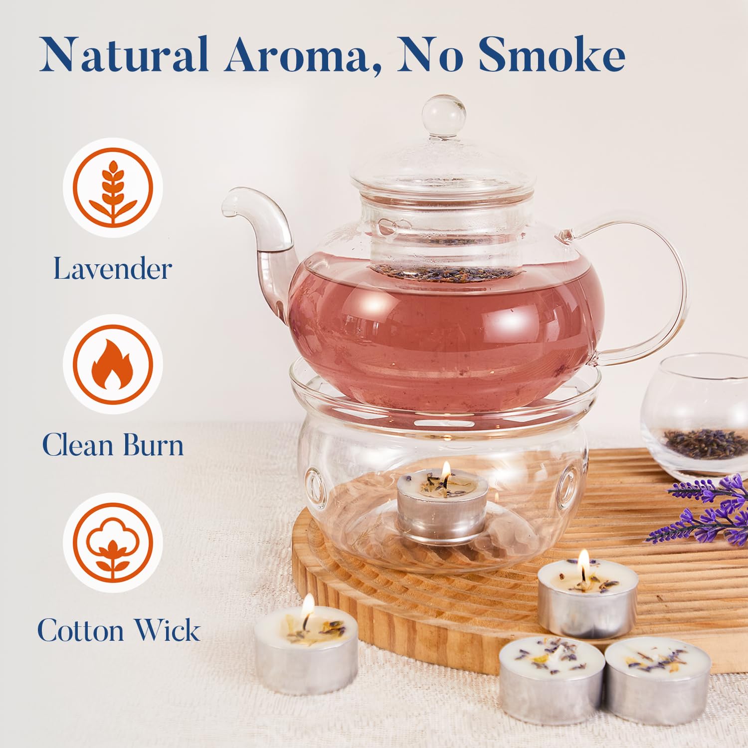 Crenovo Velas de té con flores de lavanda secas, velas perfumadas de soja, velas de té de 6 a 7 horas a granel para bodas, 8 velas pequeñas para el hogar, spa
