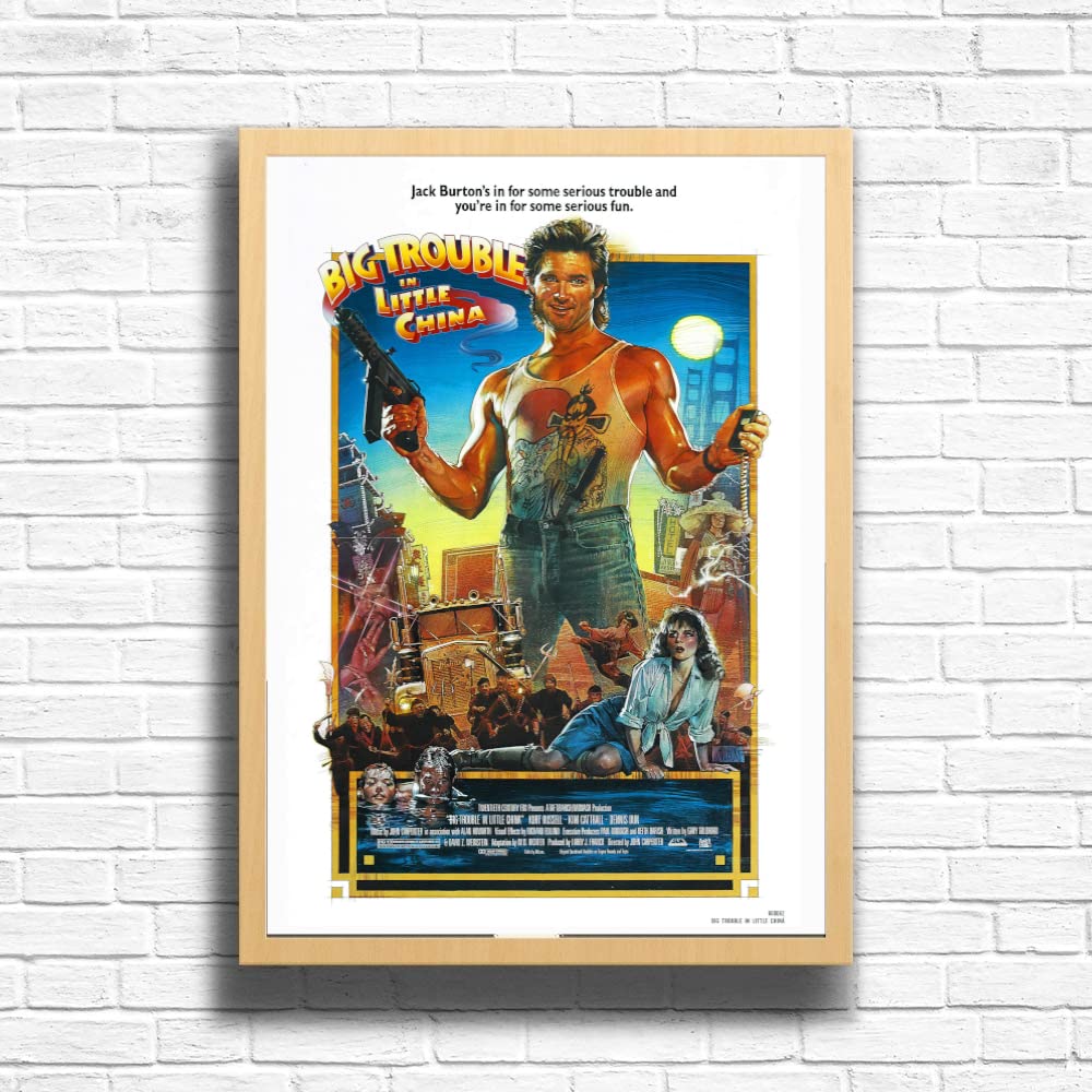 Big Trouble In Little China, 80s Movie Print Vintage Nostalgic Film Poster, A4 and A3 Frame Options, Home, Pub, Café, Bar Decoration Wall Art Print, House gift for movie lovers (A3 Framed (Oak))