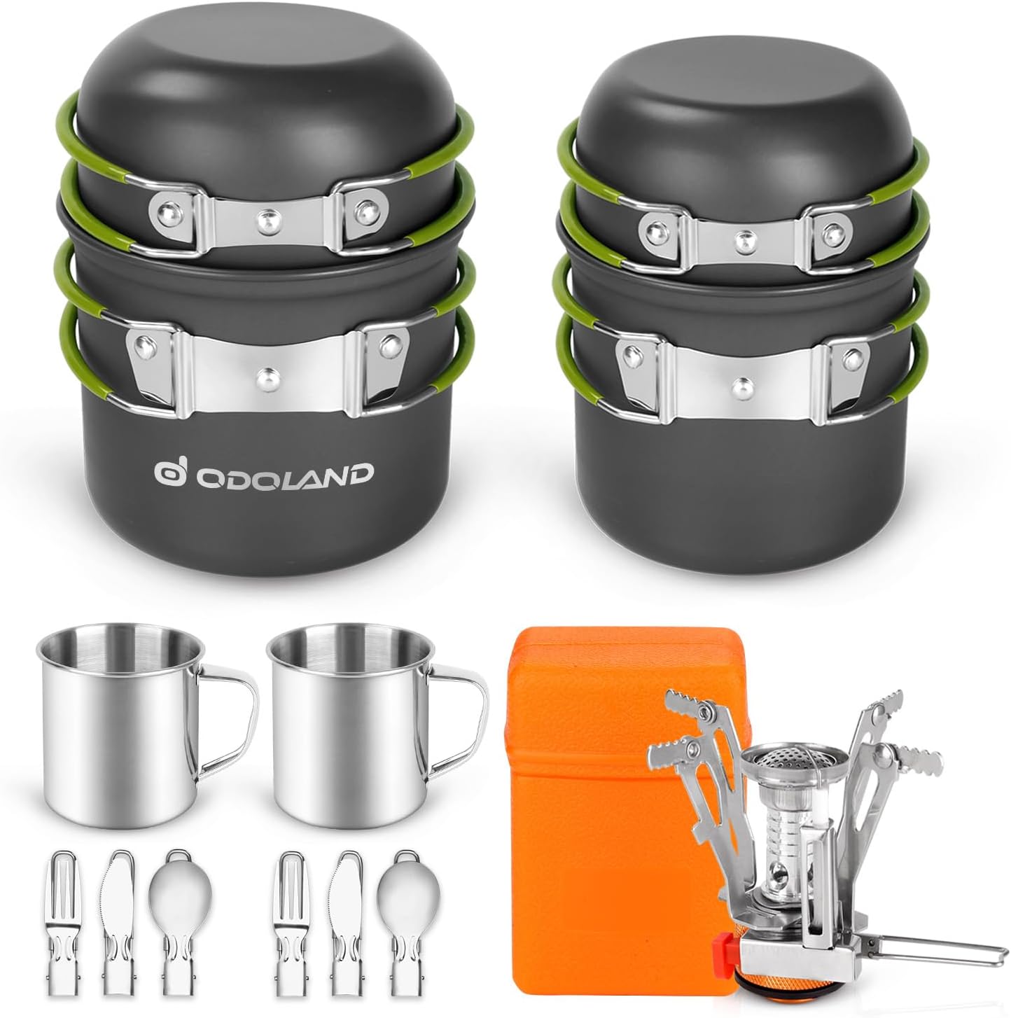 Odoland 16pcs Camping Cookware Mess Kit, Lightweight Pot Pan Mini Stove with 2 Cups, Fork Spoon Kits for Backpacking, Outdoor Camping Hiking and Picnic Odoland 16pcs Camping Cookware Mess Kit, Lightweight Pot Pan Mini Stove with 2 Cups, Fork Spoon Kits for Backpacking, Outdoor Camping Hiking and Picnic