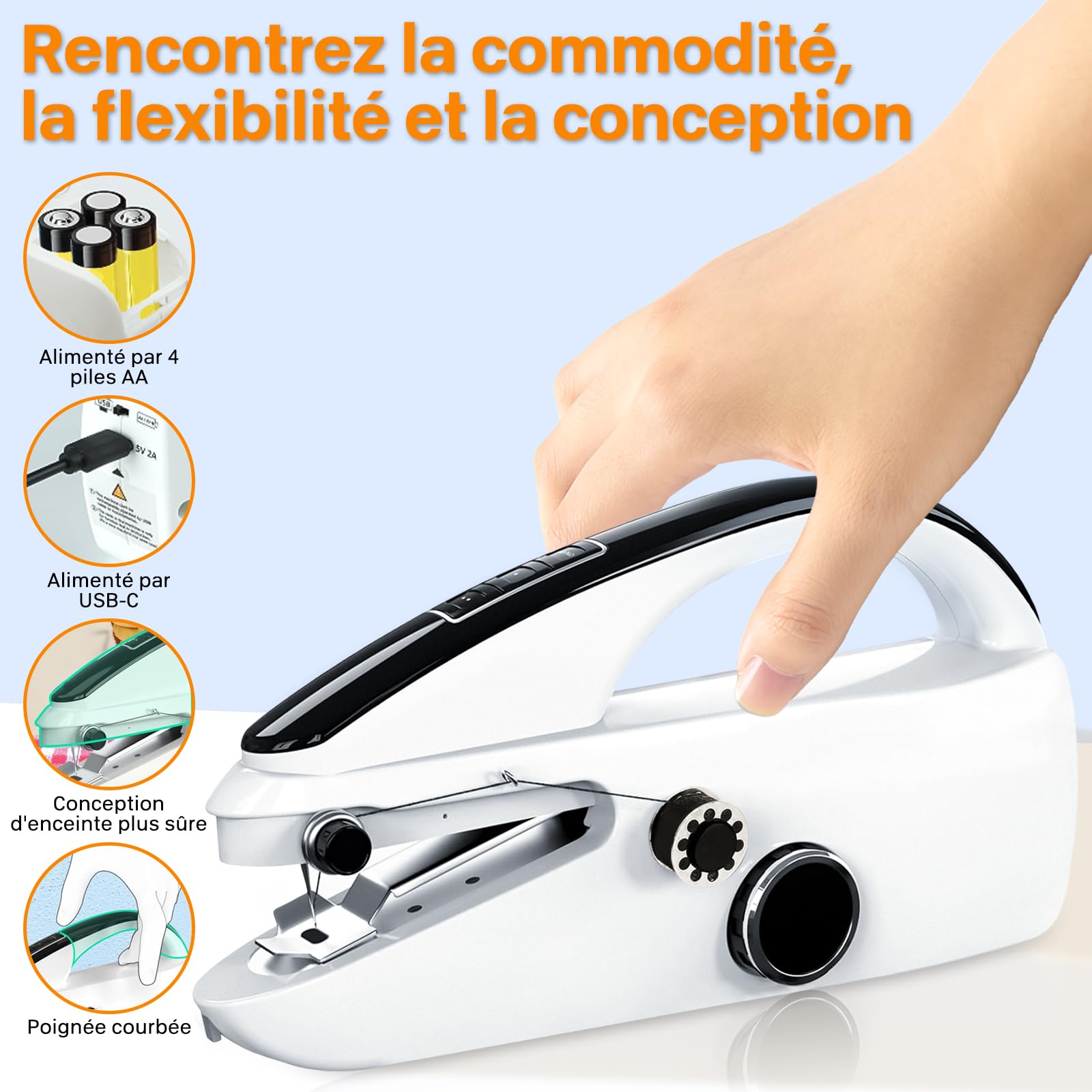 Machine à Coudre Mini Portative | Débutants Friendly, Facile d’Usage & Vitesse Couture Rapide, Adaptée à Vêtements/Tissus/Rideaux (Domicile/Voyages)