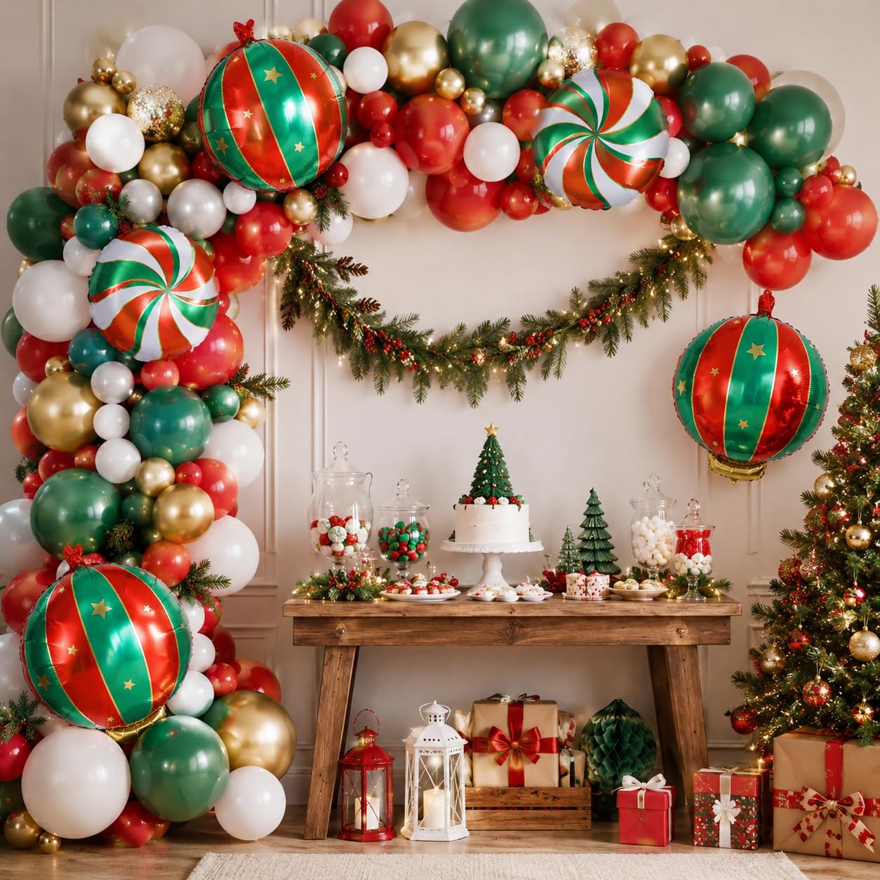 Weihnachten Folienballons Set, 9 Stück Groß Weihnachts Deko Süßigkeiten Hängende Weihnachtskugel Helium Ballons, Rot Grün Gold Weihnachtsdeko Bonbon Candy Luftballons für Christmas Party Dekoration
