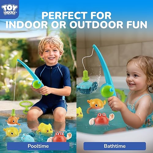 Miniatura 4 de TOY Life Juego de pesca magnético, juguetes de baño para niños de 4 a 8 años, juego de pesca para niños pequeños con ballenas y peces que nadan,
