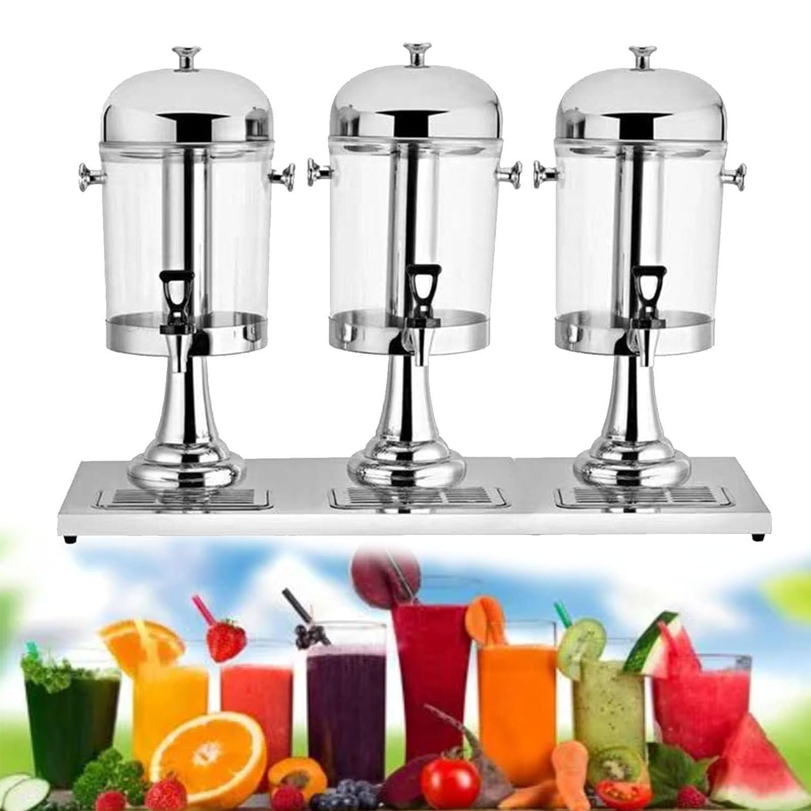 Distributore Succhi Commerciali,Macchina Bevande Fredde Acciaio Inos Doppia Temperatura Calda E Fredda,Distributori Bevande in Vetro Trasparente per Colazione a Buffet Bar Hotel,Silver