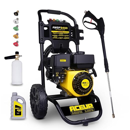 Aceup Energy 3400 PSI Gas Pressure Washer Gas Power Washer 2.6 GPM 212cc 1L Foam Cannon 4 Nozzles for Garden, Cars, Homes, Fences