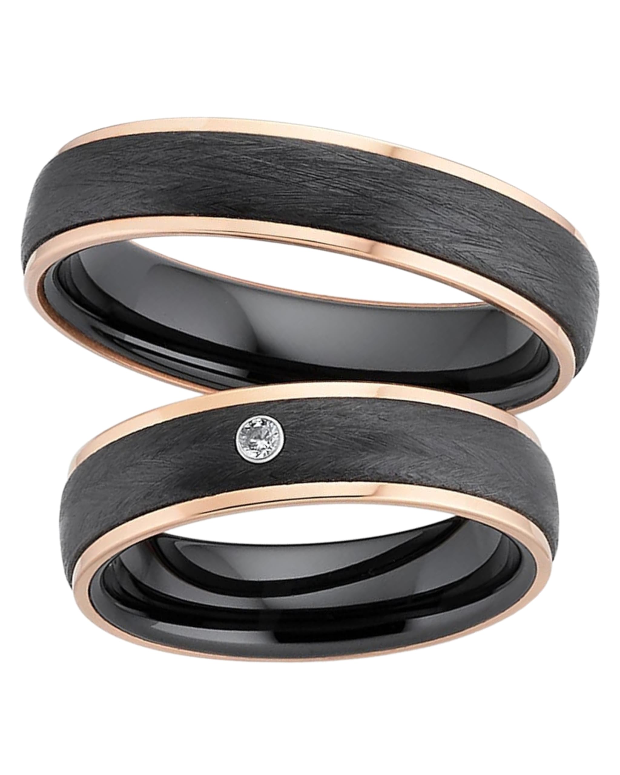 123traumringe Eheringe in Titan, Keramik & Roségold I Partnerringe mit Zirkonia & Etui I Gravierbare Eheringe mit Ringgröße 50-70 mm I Edle Verlobungsringe in 5 mm Breite & 2,2 mm Stärke I S66