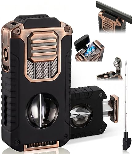 5-in-1 Butane Torch Lighter, with Built-in Punch, V Cutter, Draw