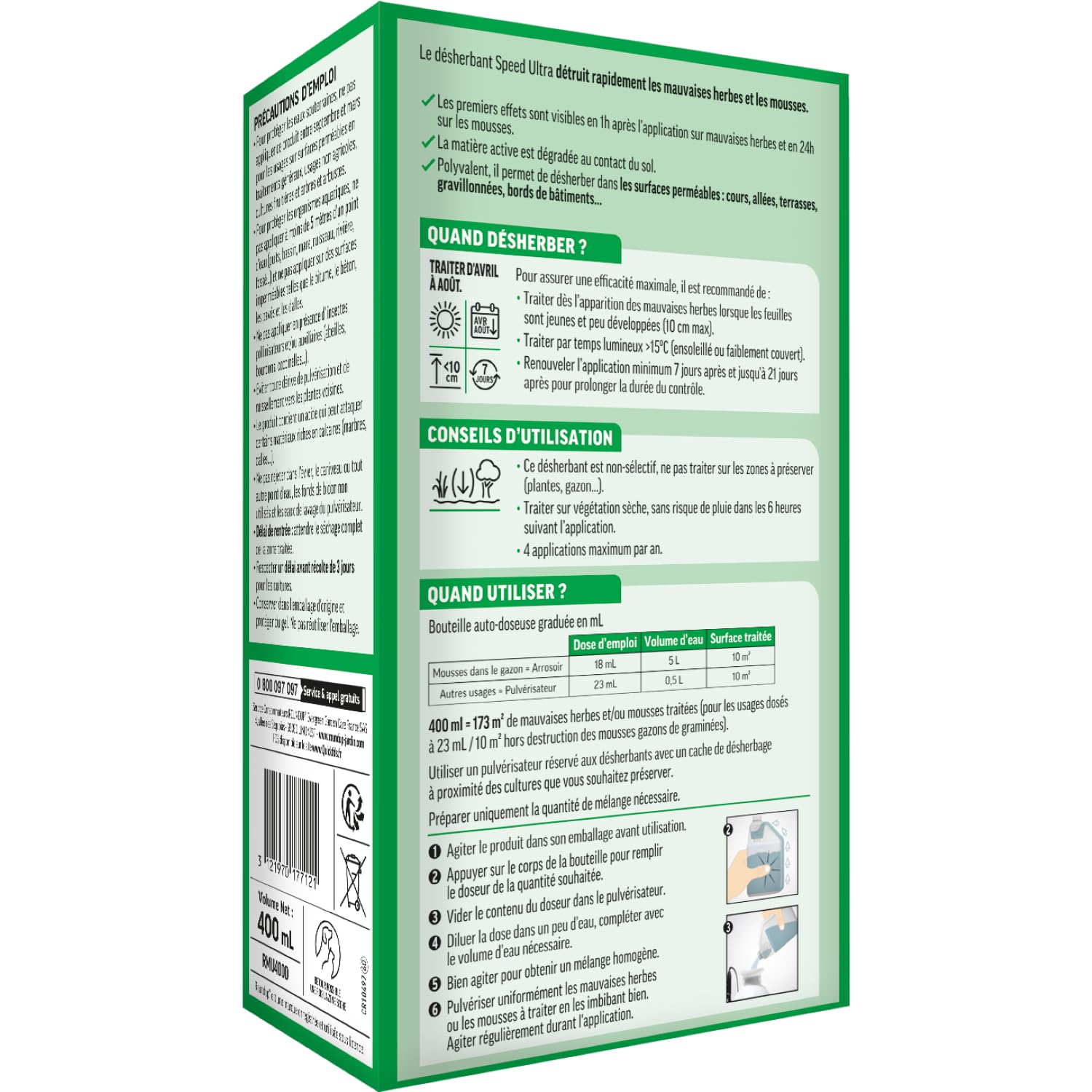 ROUNDUP Désherbant Concentré 2-en-1 Mauvaises Herbes Mousses 400ml