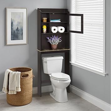 Over The Toilet Storage Cabinet,Space Saver Over Toilet Bathroom Organizer,Above Toilet Storage Cabinet with Marble Stand,Anti Tipping Behind Toilet Bathroom Organizer for Small Bathroom Black
