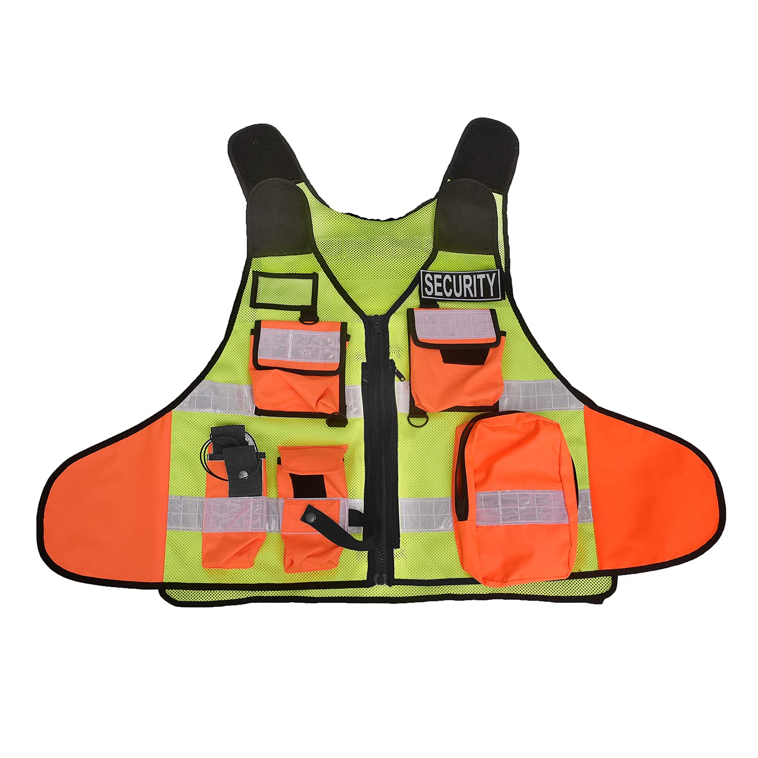 Sicherheit Weste Schutzweste Leuchtweste Security Einsatzweste Kennzeichnungsweste Multifunktionsweste Reflektierend Business 2 Patch 202 gelb Orange