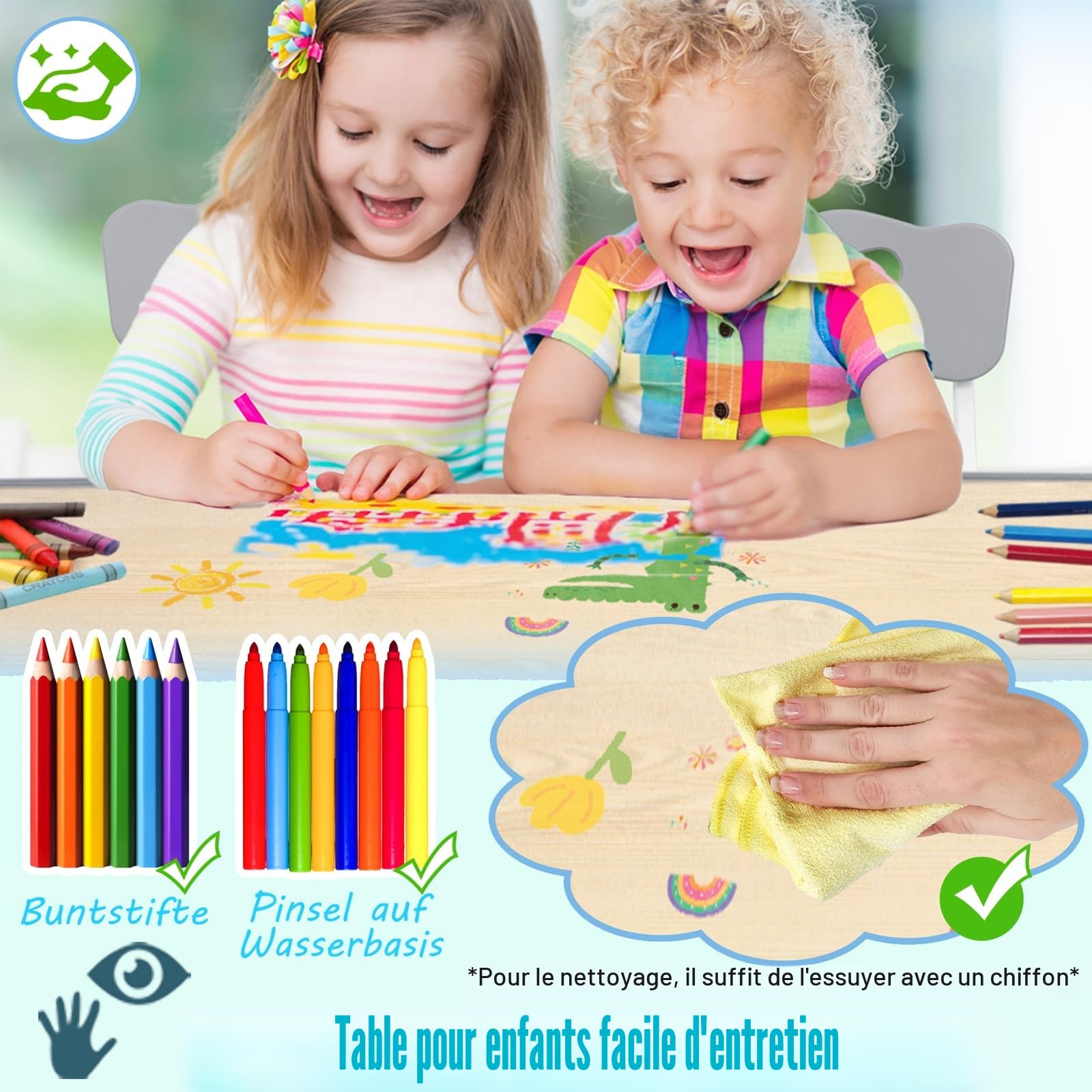 ACXIN Table pour enfants avec ensemble de 4 chaises, ensemble de table pour enfants en plastique, hauteur réglable, ensemble de meubles pour enfants table et chaises pour chambre d'enfant, crèche et