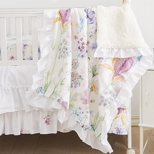 Brandream Gilrs - Juego de ropa de cama floral bohemia para bebé, ropa de cama de acuarela para guardería, juego de manta de cuna de 3 piezas,