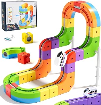 Electric Train Set for Kids, 51PCS 3D Cube Track with Traffic Signs