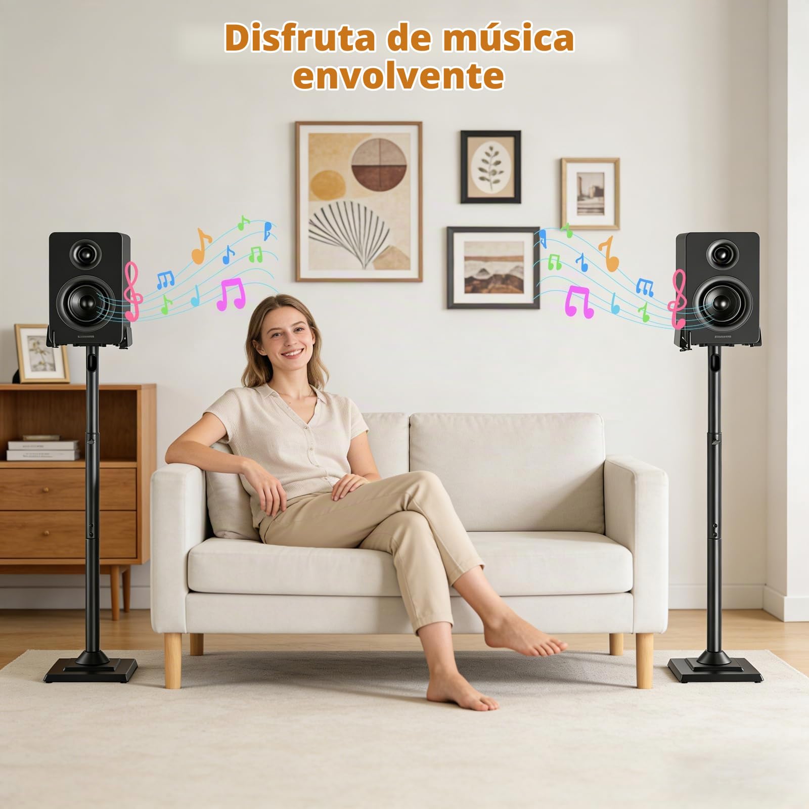 Soportes Altavoces Envolventes (Juego De 2), Soporte para Altavoces Universales con Altura Ajustable (86–109 Cm), Compatibles con Bose/Jbl/Sony, GestióN de Cables, Color Negro