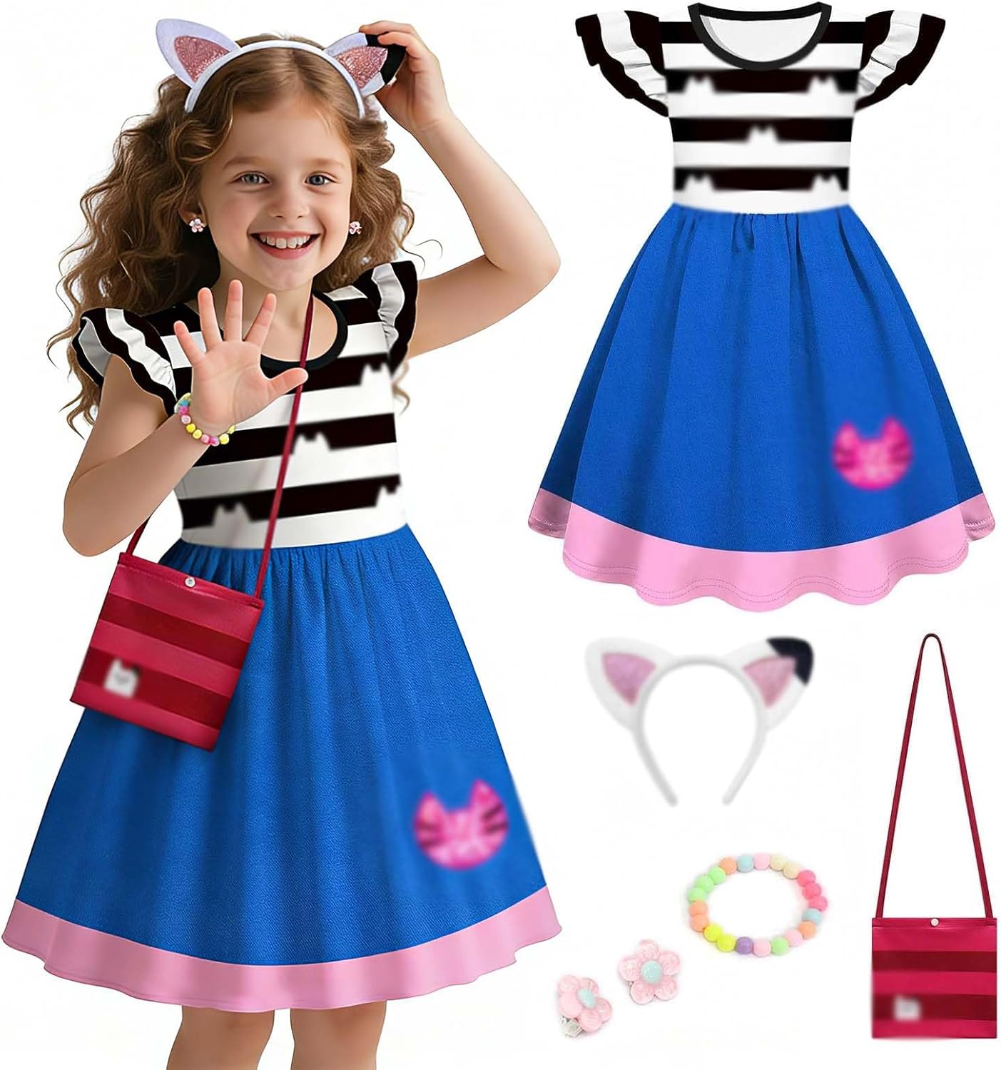 Girl Kids Rainbow Tutu Dress Toddlers Cat Birthday Outfits Set for 4-8 Years