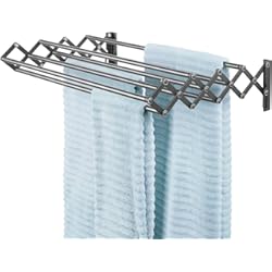 Tendedero Extensible 80 Cm mDesign Tendedero extensible de metal – Práctico tendal plegable con 8 barras para secar ropa en el lavadero – Compacto tendedero de pared tipo acordeón, ideal para ahorrar espacio – gris oscuro