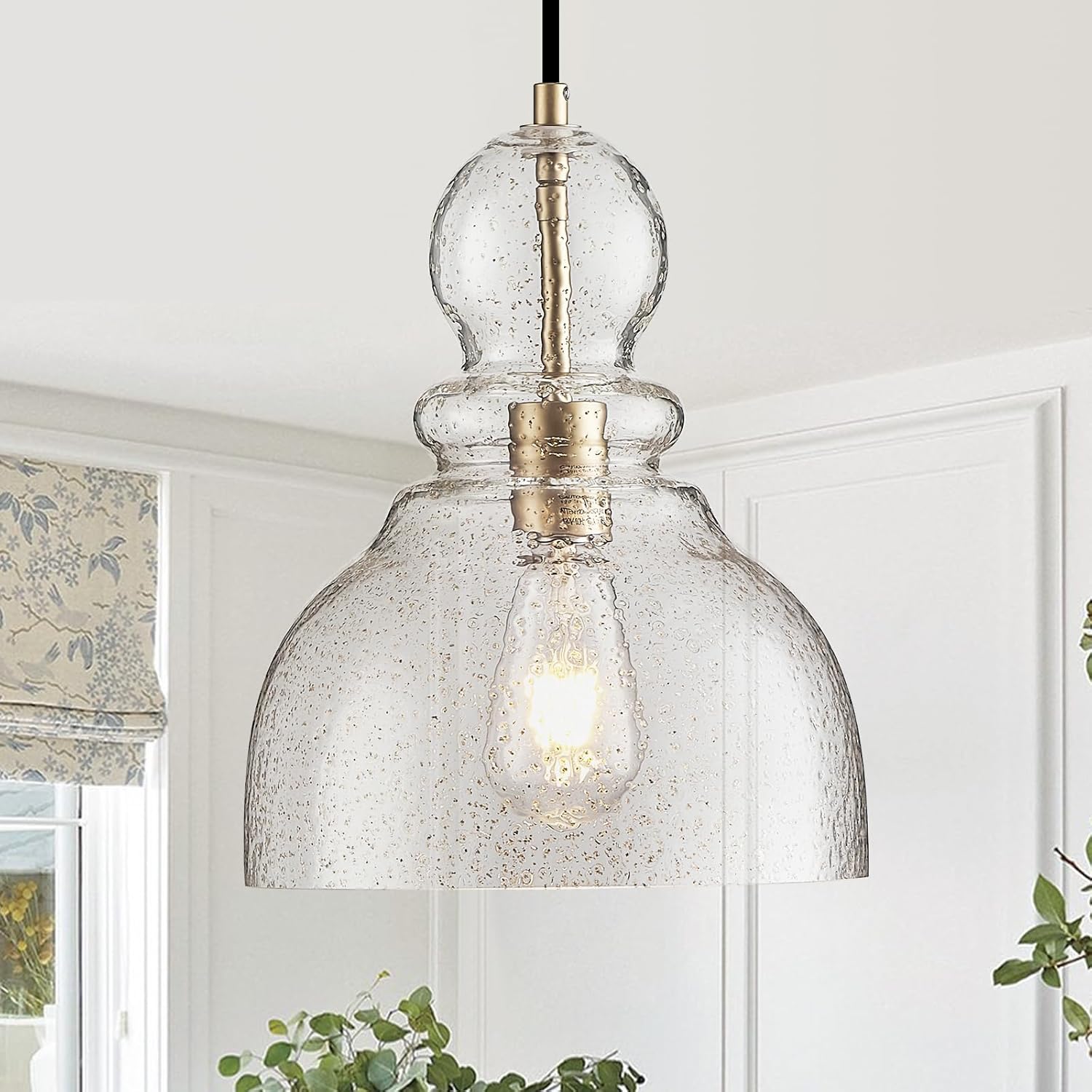 Gold Pendant Lights Kitchen Island, Large Gold Sand Glass Pendant Lighting Over Table 10inch Modern Brass Ceiling Island Light for Kitchen Sink Hallway Entrance Gold Sand Glass - Brassy Gold