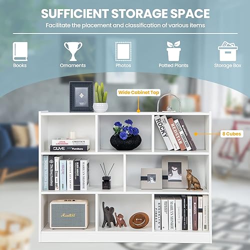 Miniatura 6 de Giantex Estantería de 8 cubos, estantería abierta independiente de 3 niveles, gabinete de almacenamiento moderno, organizador de almacenamiento de