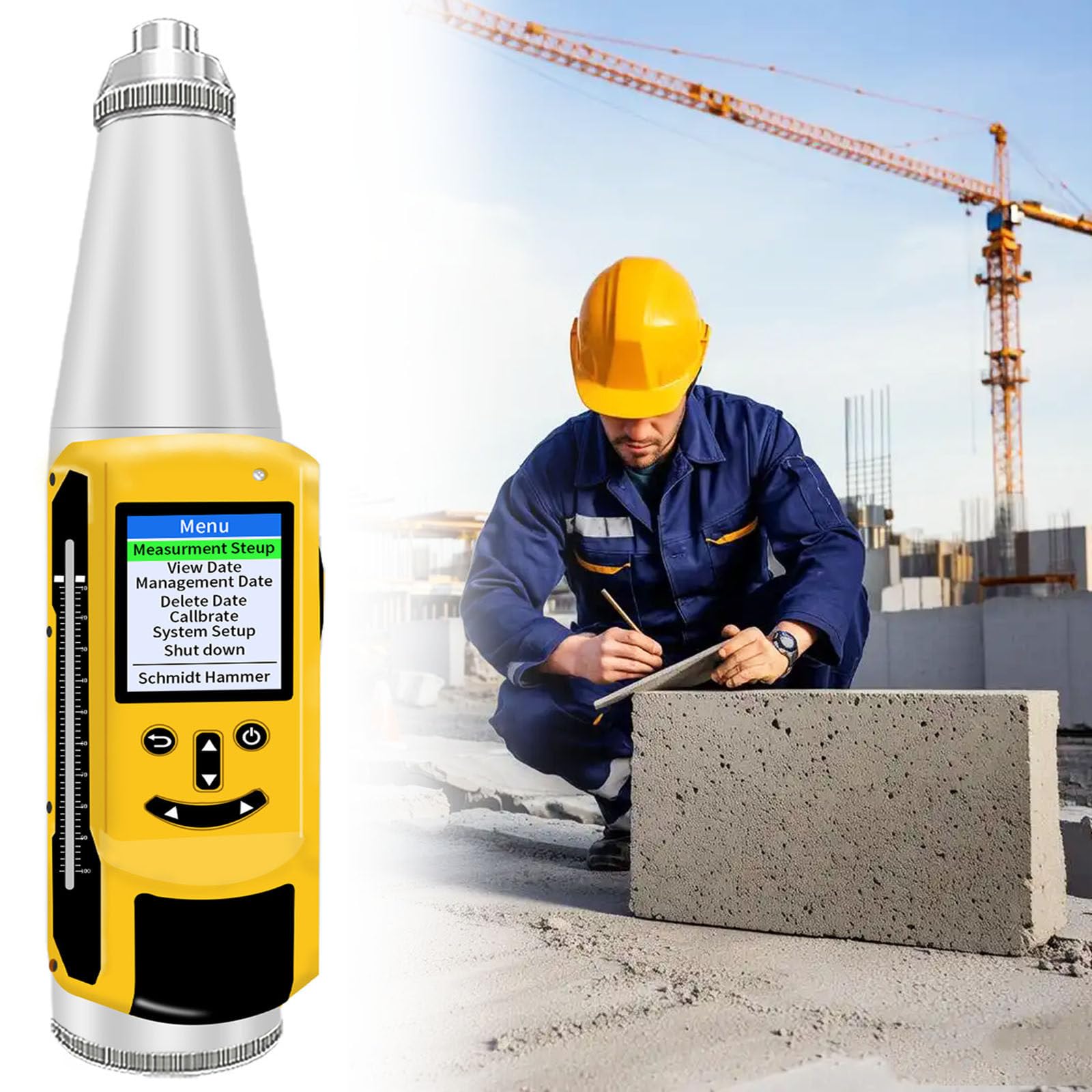 HTTGDGDH Concrete Rebound Hammer, Portable Concrete Hammer Tester, With 2.0 Inch Screen Display, 1050Mah Rechargeable Lithium Battery, Test Scope Of 10-60Mpa,