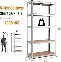 Vista 2 de ERGOMASTER Estantes utilitarios de 5 niveles para garaje, estantería de metal de acero resistente con diseño ajustable, montaje sin pernos