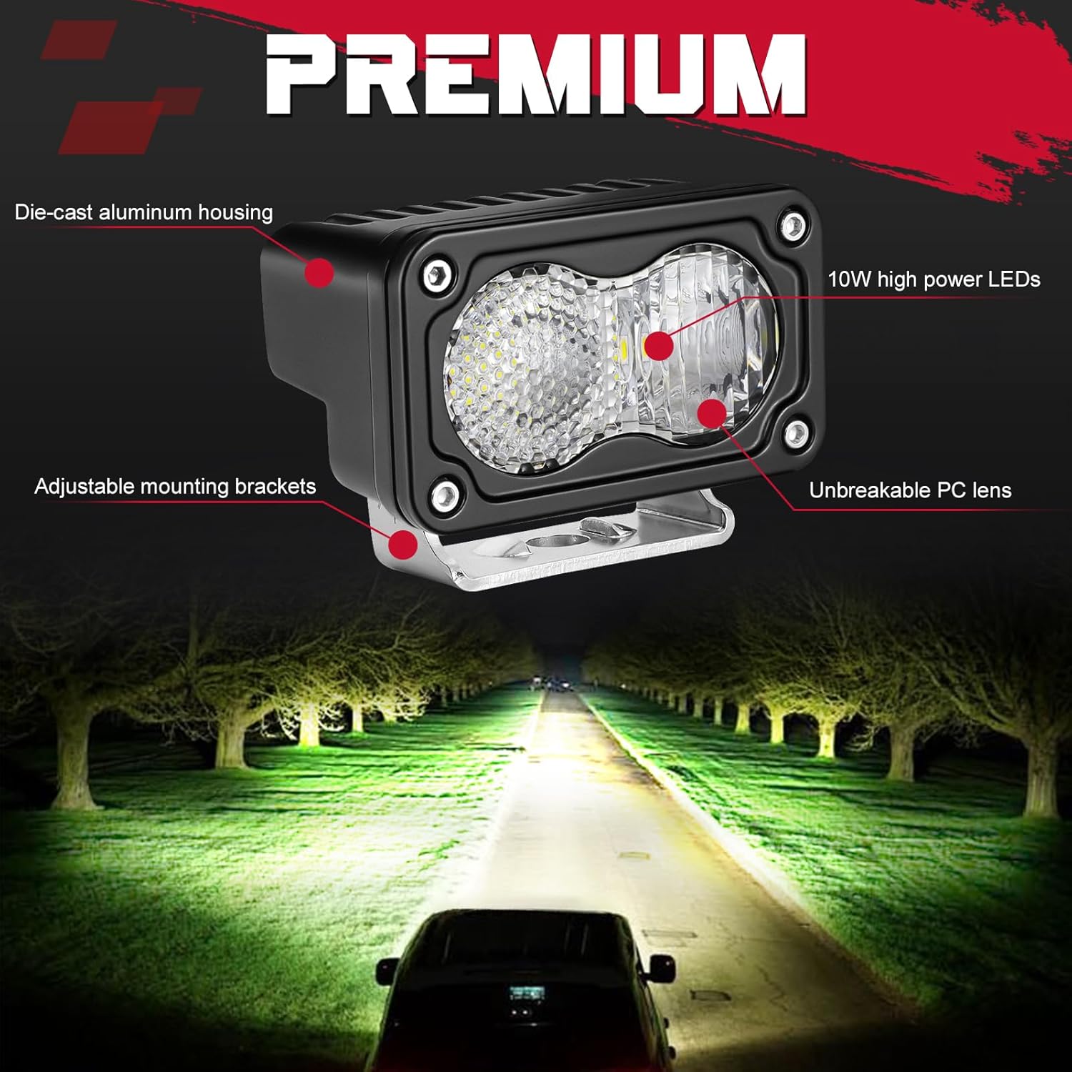 OFFROADTOWN 3 Inch LED Pods Lights 40W Driving Light Bar Off Road Lights LED Cubes Fog Light Bumper Grille Backup Reverse Lights for Truck Pickup ATV UTV SUV Motorcycle