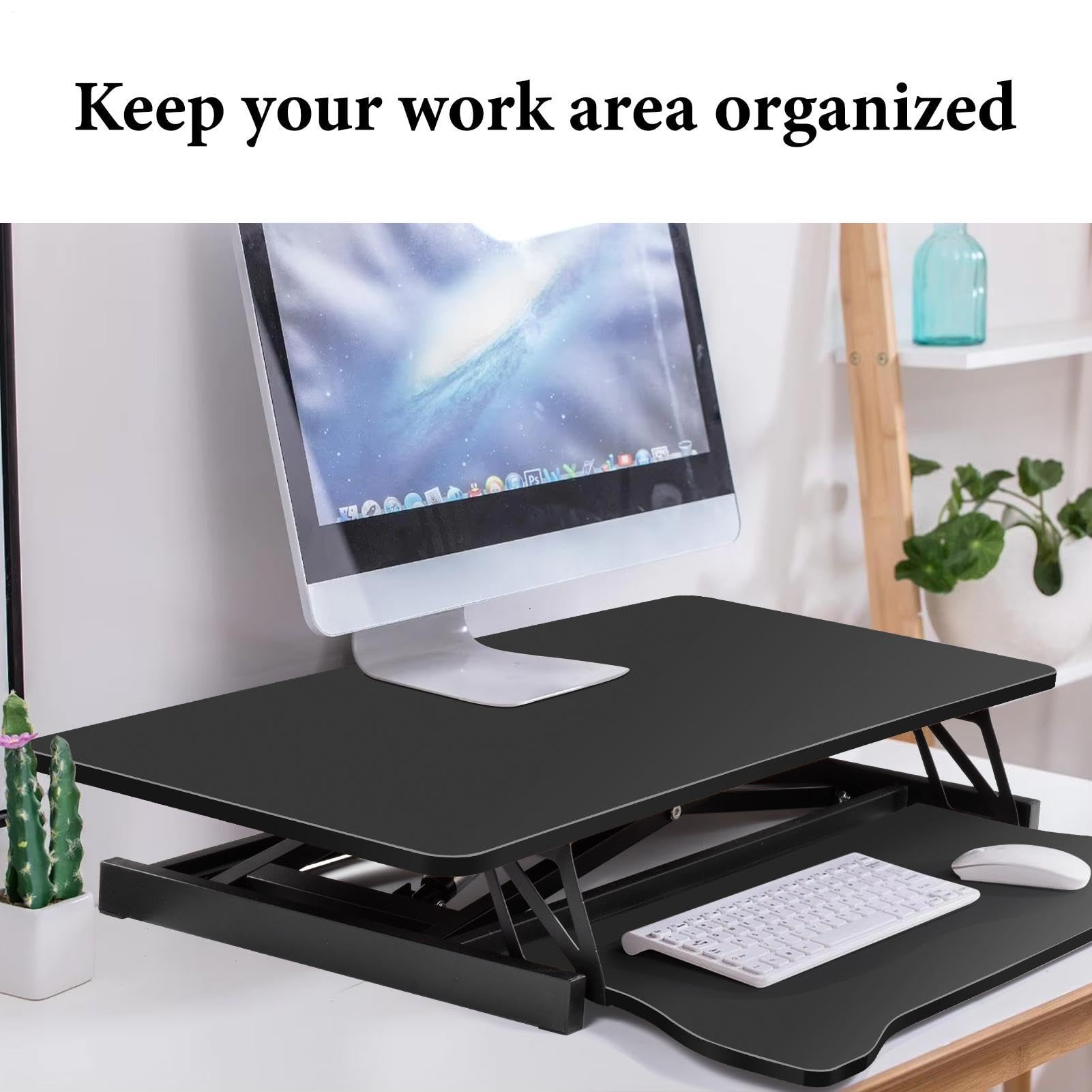 Scrivania regolabile in altezza, convertitore da tavolo per laptop con ergonomico | Convertitore ergonomico da scrivania con molla a gas, 2 livelli, porte USB e altezza regolabile da 15 a 48 cm, per ufficio