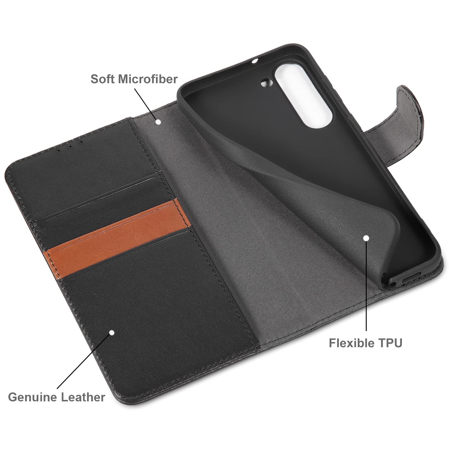 Lensun Cover per Samsung Galaxy S23 Plus 5G, Custodia in Vera Pelle [Supporto Stand] Libro con Portafoglio Chiusura Magnetico Flip Custodie Cuoio – Nero