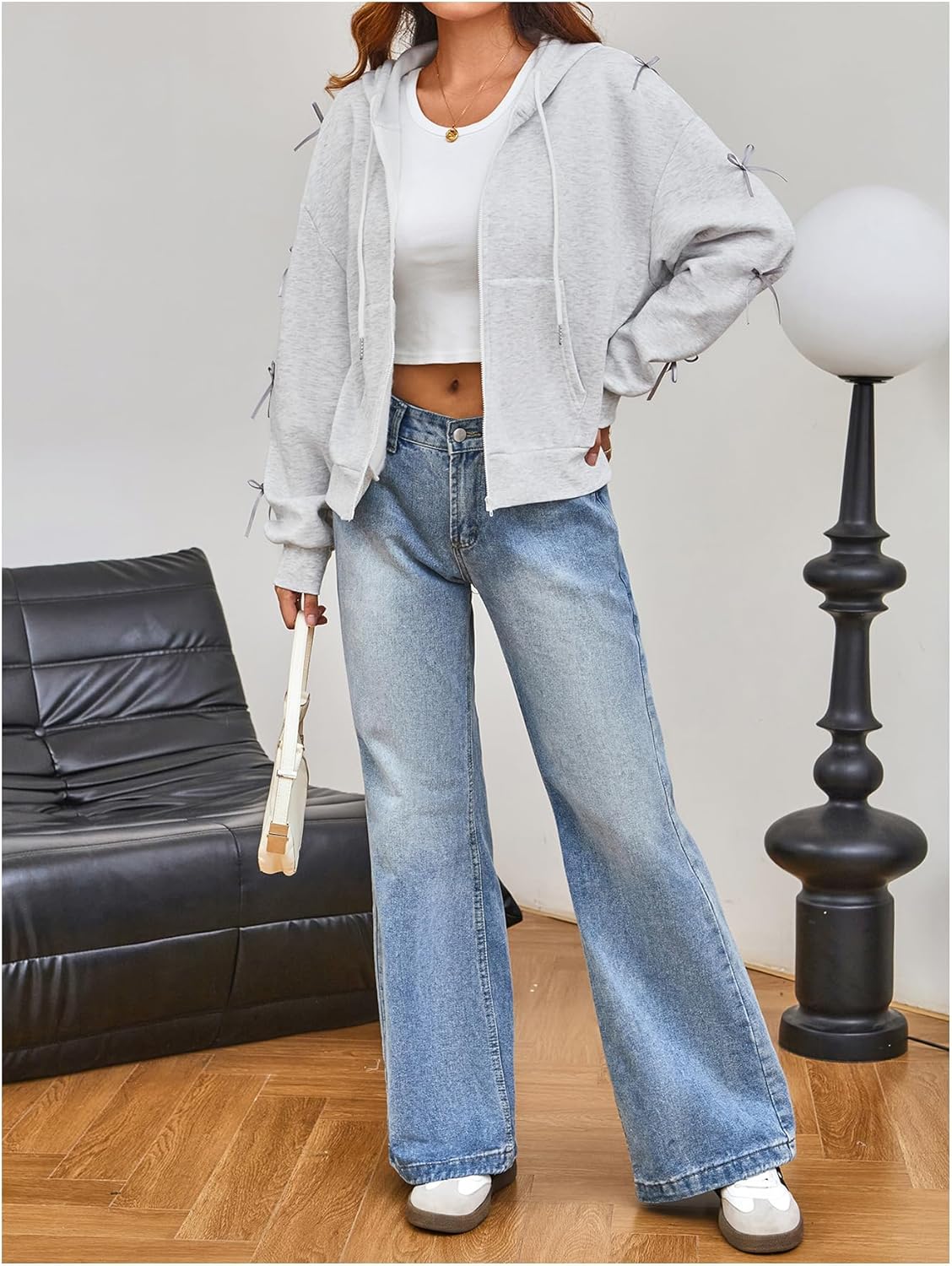 Verdusa Women's Coquette Zip Up Hoodie Fall Clothes Bow Sweatshirt with Pockets - Image 5