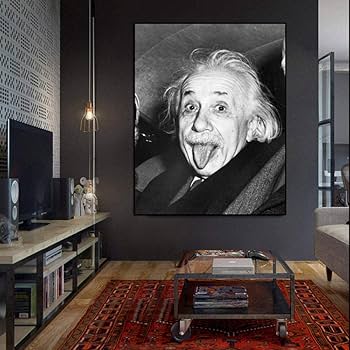 Amazon.co.jp: 肖像画プリント黒ポスターアインシュタイン現代の