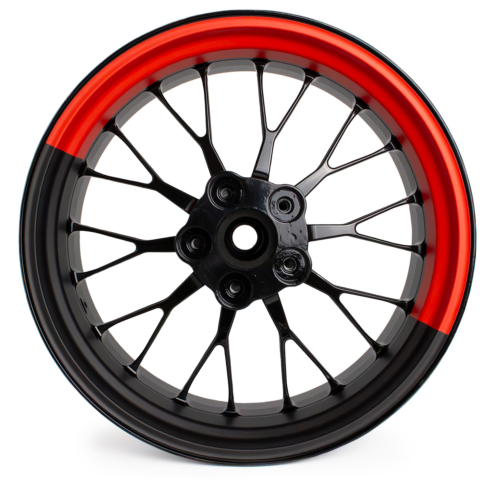 4-częściowy zestaw naklejek na felgi 17 cali, kompletna dekoracja, folia do motocykla naklejka na obramowanie felg, wodoodporna, odporna na działanie promieni UV MR021 (04-02, półczerwona)