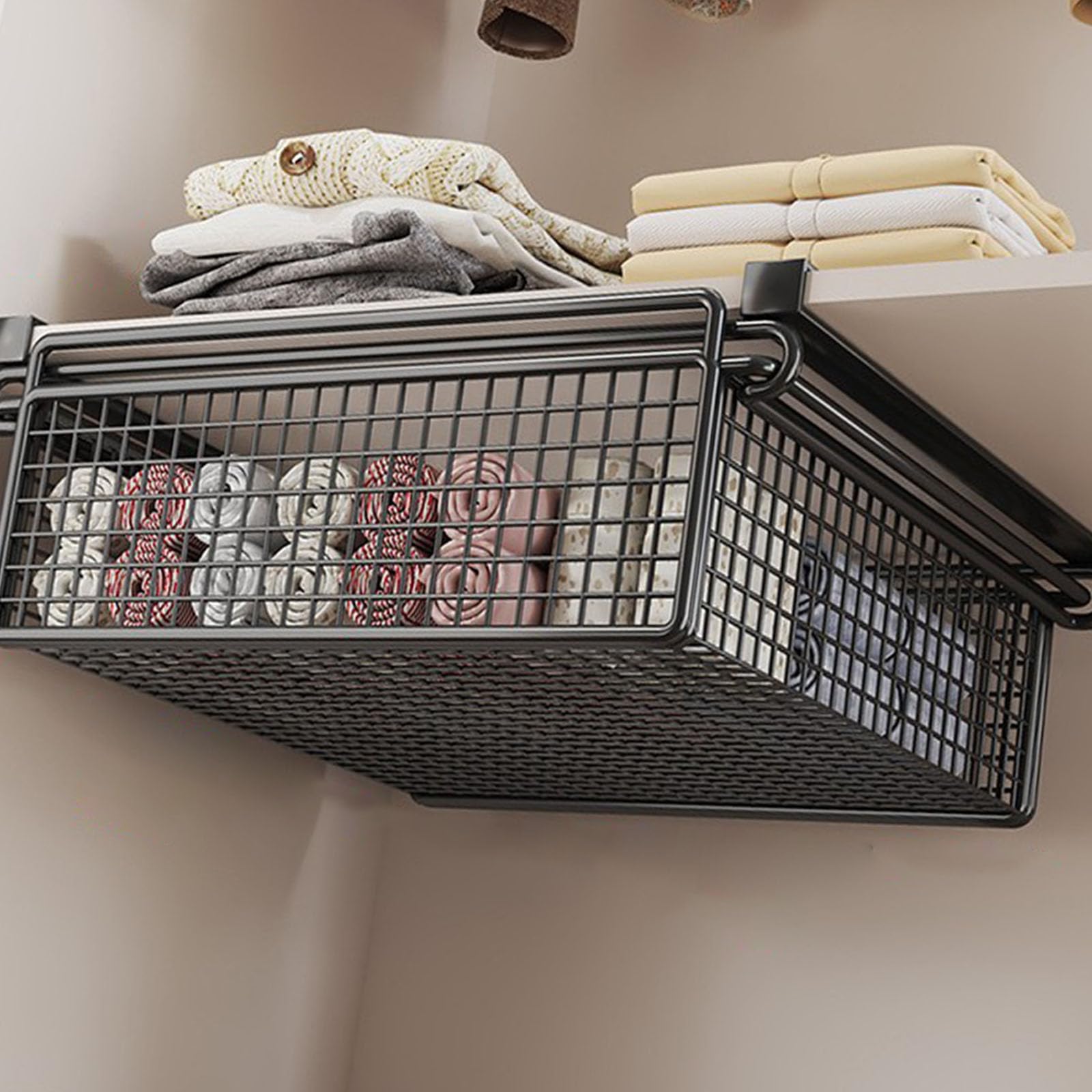 Hängender Schrankbehälter Mit Ausziehbarer Schublade Multifunktionaler Unterregal Aufbewahrungskorb Für Die Installation Von Schlafzimmer Garderobenregalen